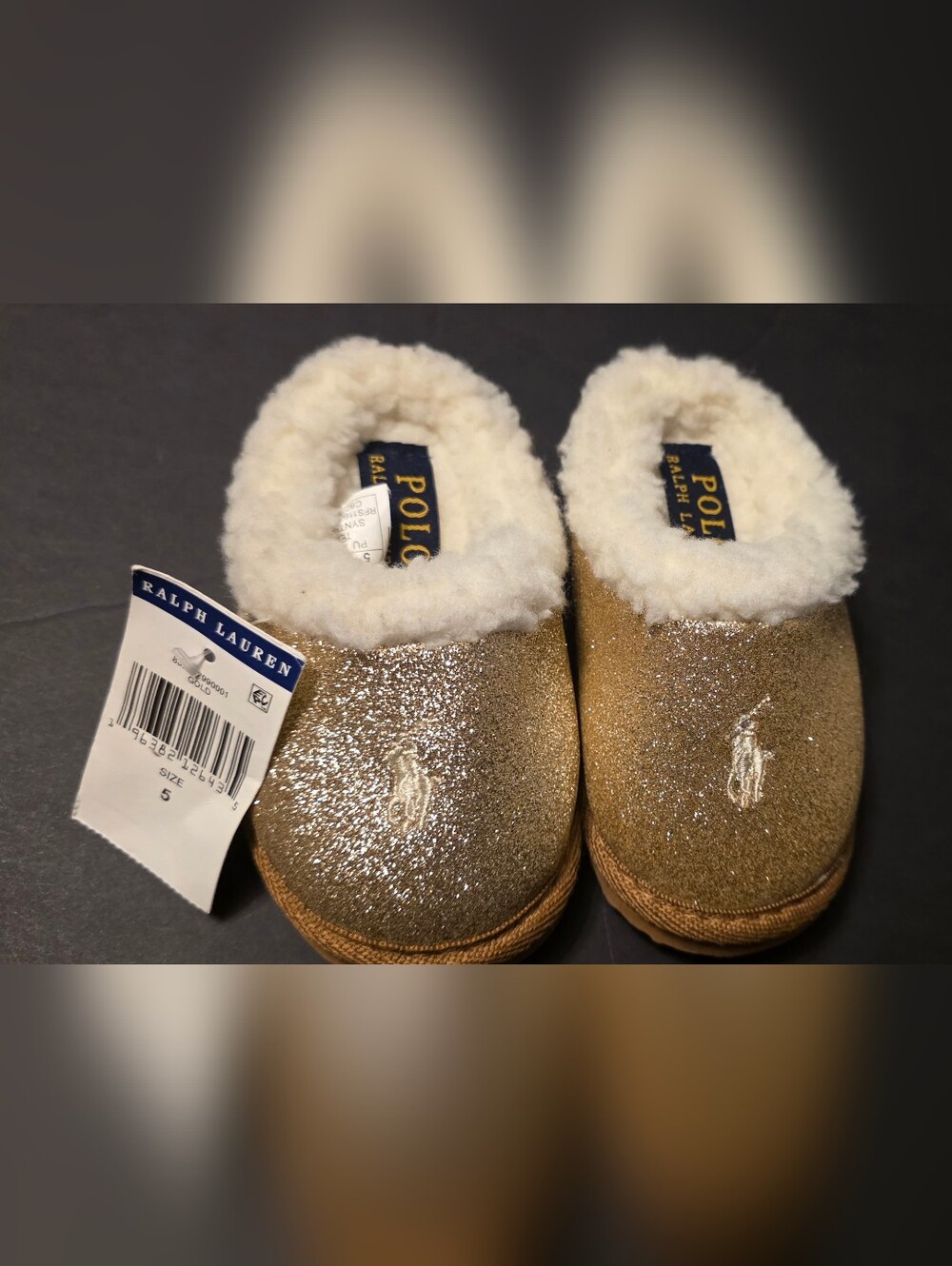 Polo by Ralph Lauren Kids' Gold Glitter Shearling Slippers